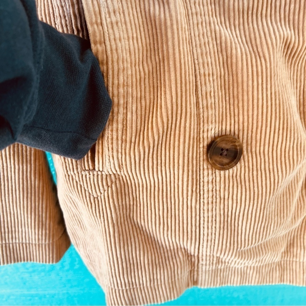 GAP CORDUROY TAN DOUBLE BREASTED COTTON PEACOAT JACKET WITH POCKETS SIZE SMALL - Picture 10 of 13
